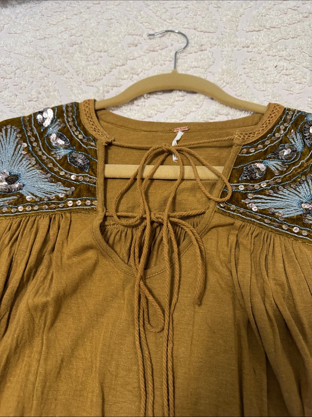 Free People Velvet Dolman Blouse in Olive Green and Brown - Picture 3 of 5